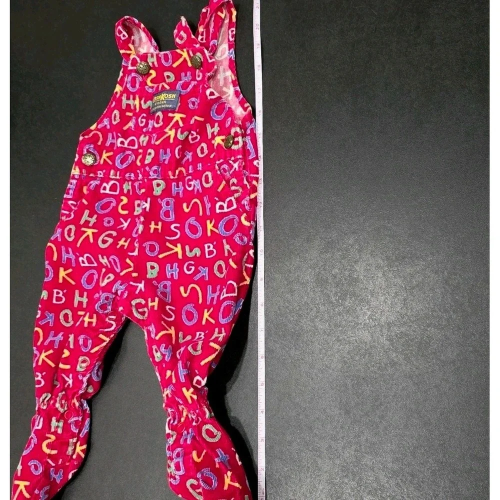 Vintage OshKosh Bgosh Maroon Alphabet Corduroy Footed Overalls Vestbak USA 3-6M